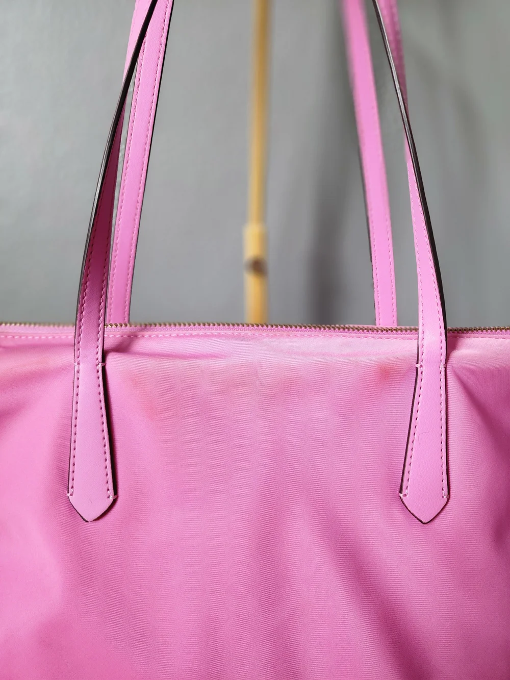 Kate Spade New York Pink Nylon Tote Shoulder Bag Zip Top Leather Handles
